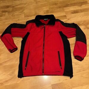 LL Bean Mens Fleece Jacket Red Black Zip Up Polartec Outdoor Size M Reg